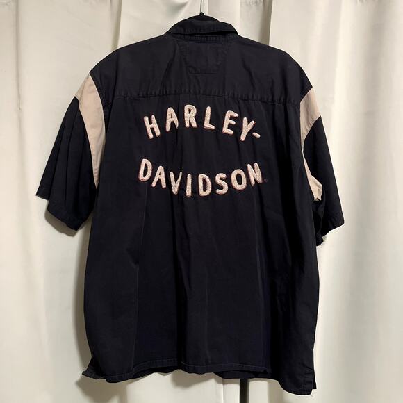 Harley Davidson Early 2000s Men's Embroidered Logo Button Up Shirt XXL - Picture 1 of 4